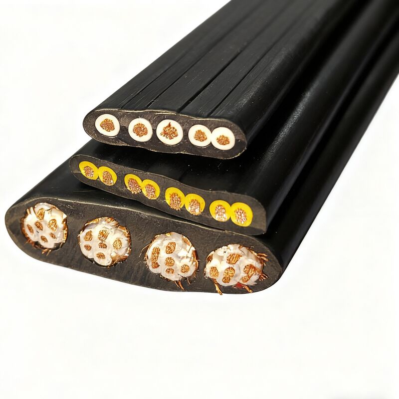 YFFB Copper Rubber Insulated Rubber Jacket Double Steel Wire Elevator Flat Cable 450V 3/4/5 Core 35-120 Square